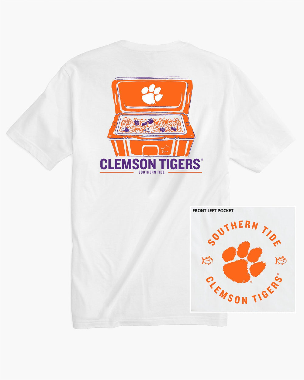 The back of the Men's Clemson Tigers Cooler Short Sleeve T-Shirt - Classic White