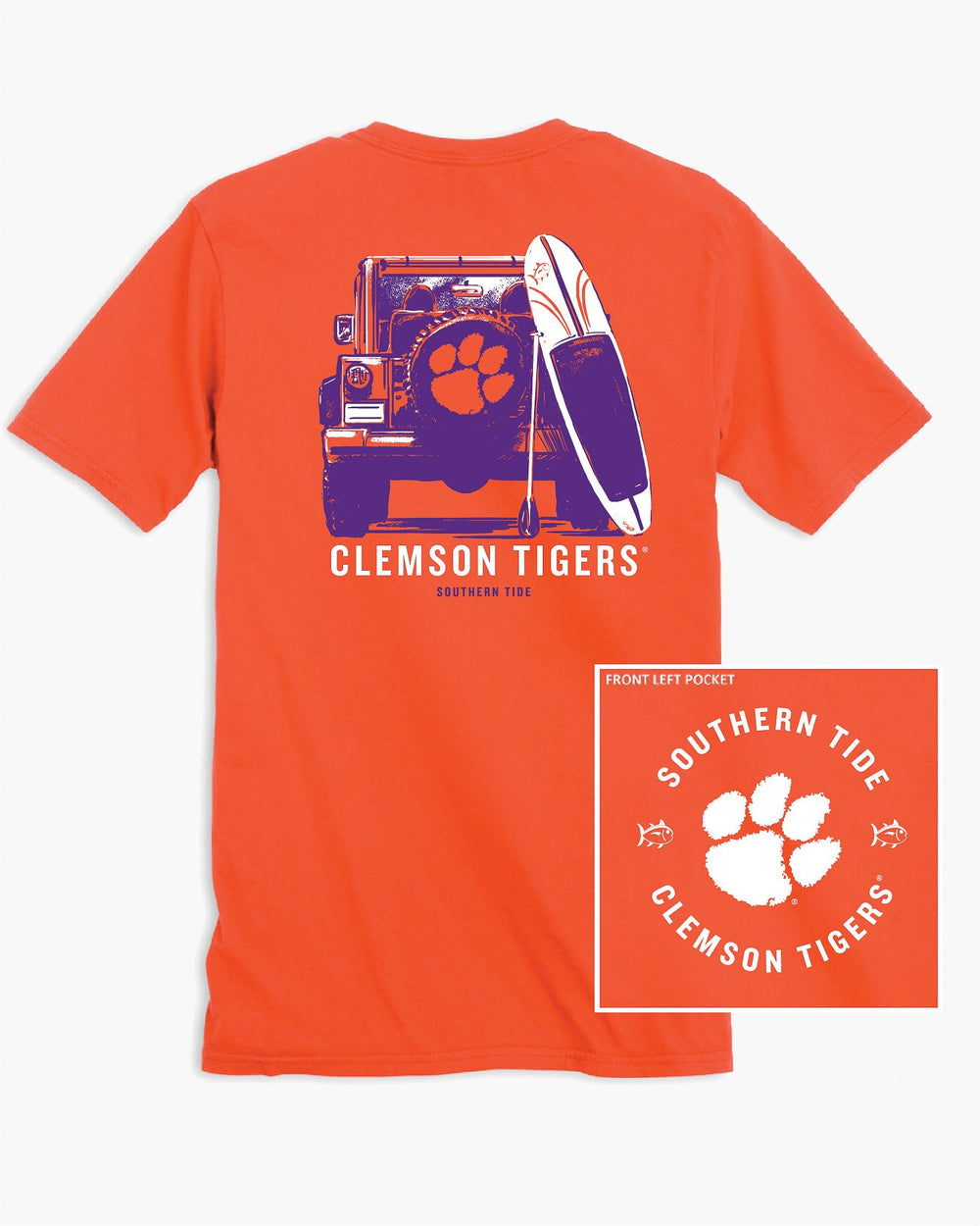 The back of the Men's Clemson Tigers Road Trip Short Sleeve T-Shirt - Endzone Orange