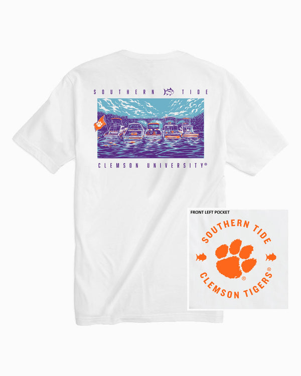 The back and front of the Clemson Tigers Tailgate Cove T-Shirt by Southern Tide - Classic White