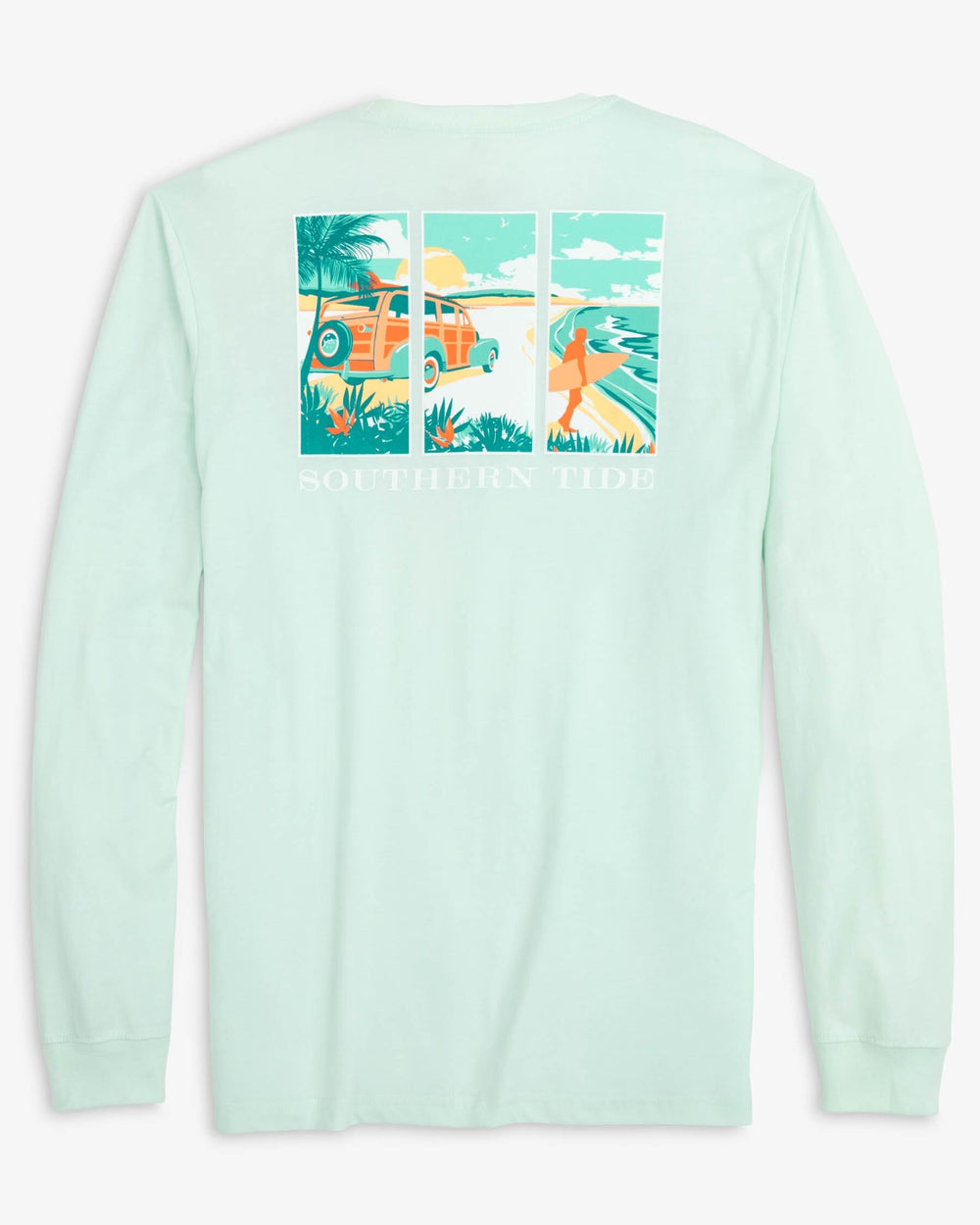 The back view of the Southern Tide Coastal Triptych Long Sleeve T-Shirt by Southern Tide - Turquoise Mist