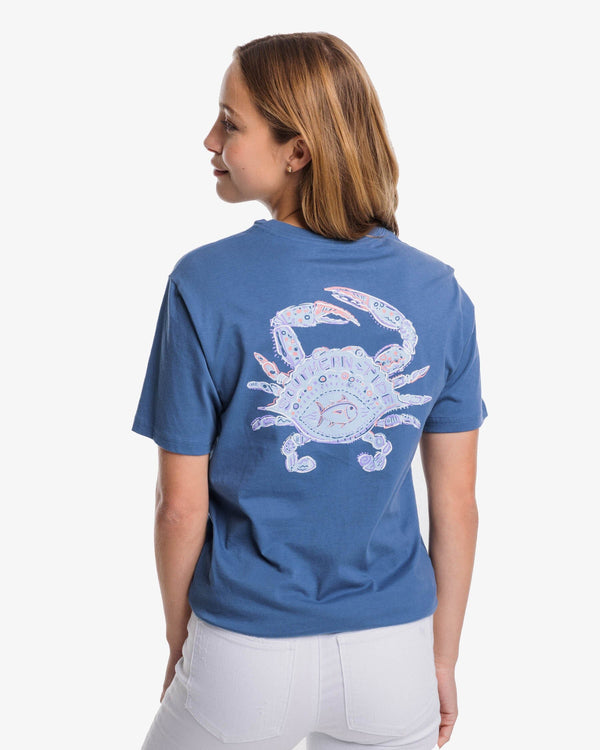 The back view of the Southern Tide Cute and Crabby T-Shirt by Southern Tide - Aged Denim