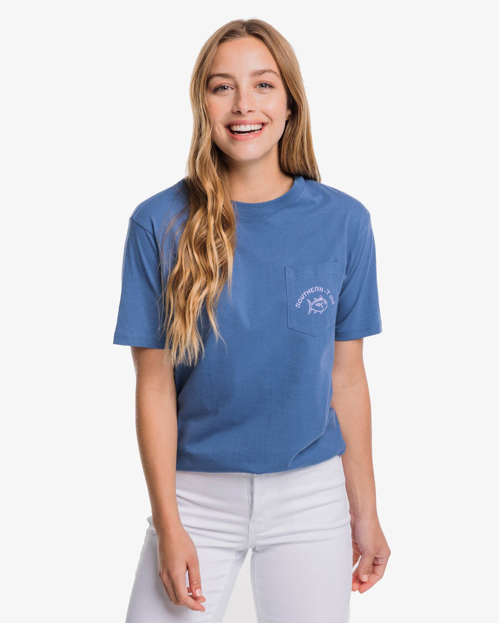 The front view of the Southern Tide Cute and Crabby T-Shirt by Southern Tide - Aged Denim