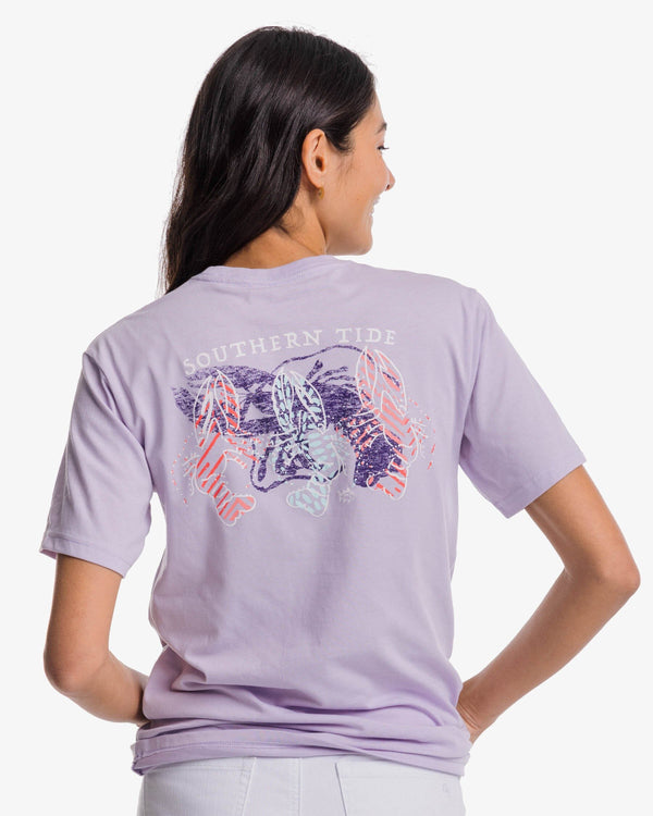 The back view of the Southern Tide Dancin' Pattern Lobsters T-Shirt by Southern Tide - Light Purple