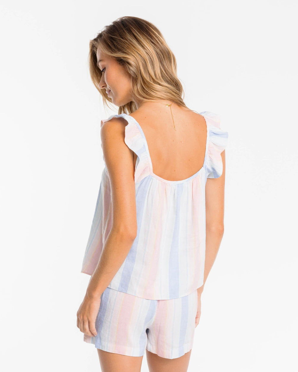 The back view of the Southern Tide Darcie Stripe Top by Southern Tide - Boat Blue