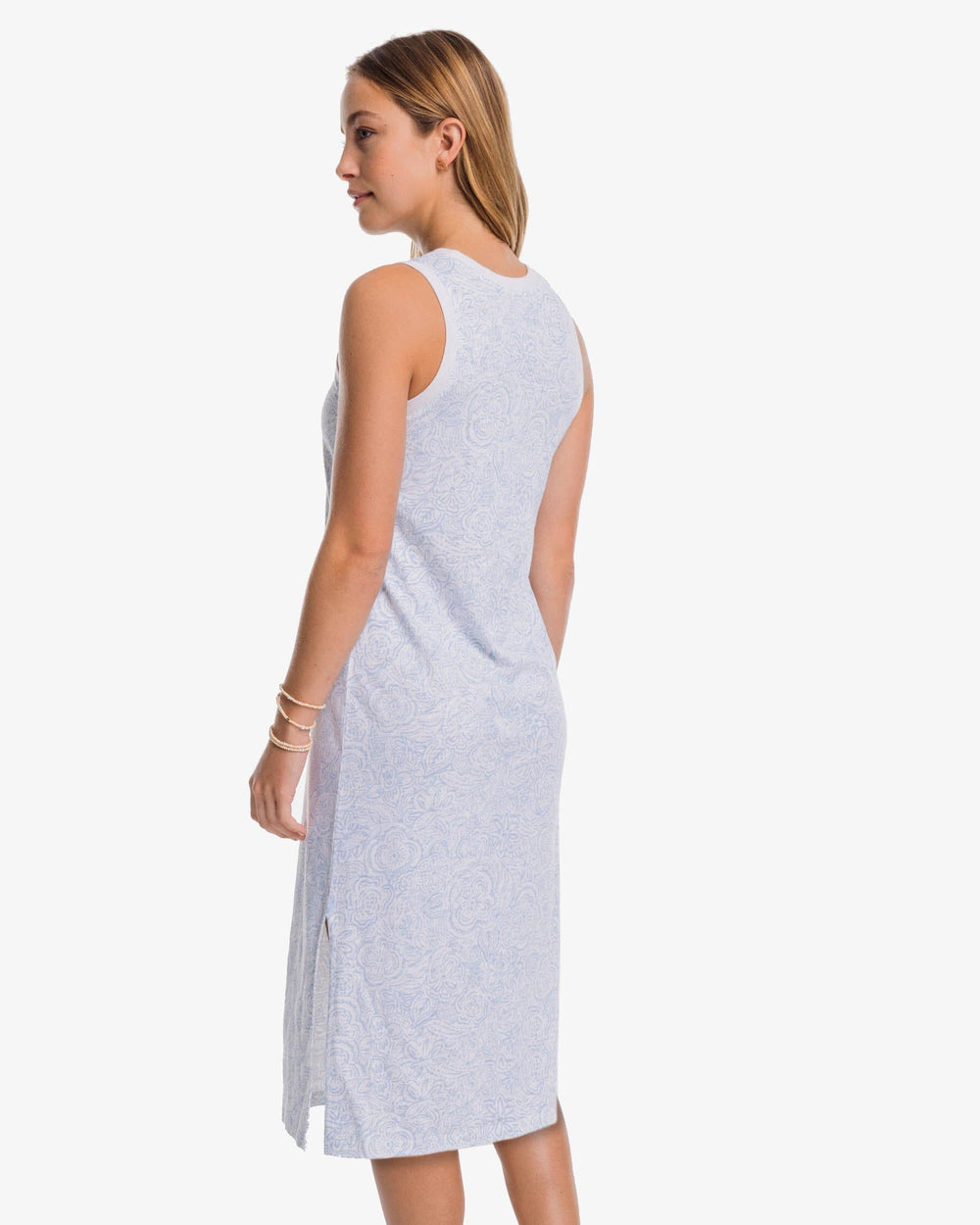 The back view of the Southern Tide Delaney Forever Floral Sun Farer Tank Dress by Southern Tide - Sky Blue