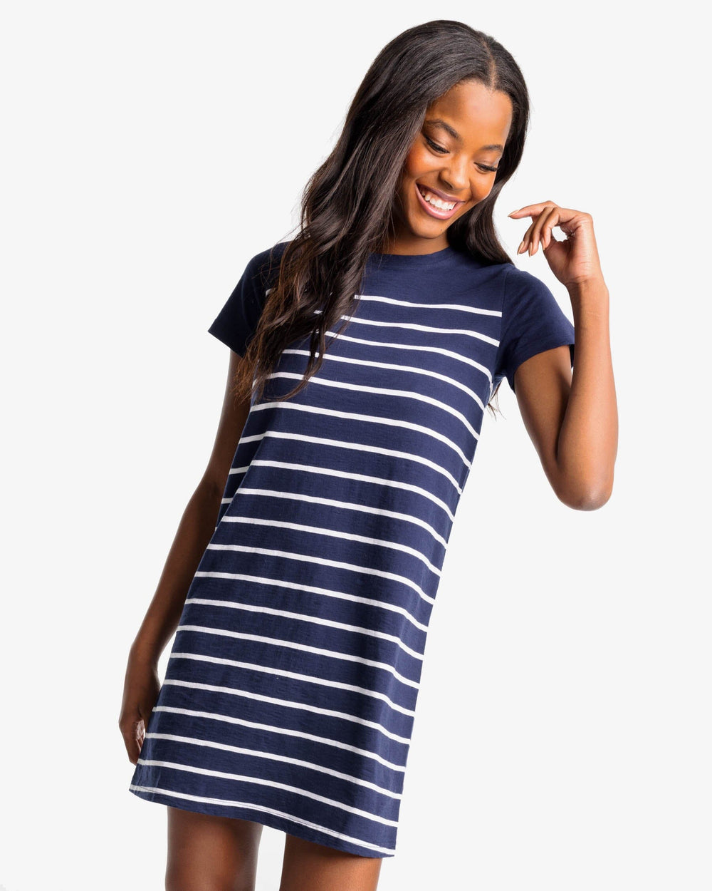 The front view of the Southern Tide Delilah Sun Farer T-shirt Shirt Dress by Southern Tide - Nautical Navy