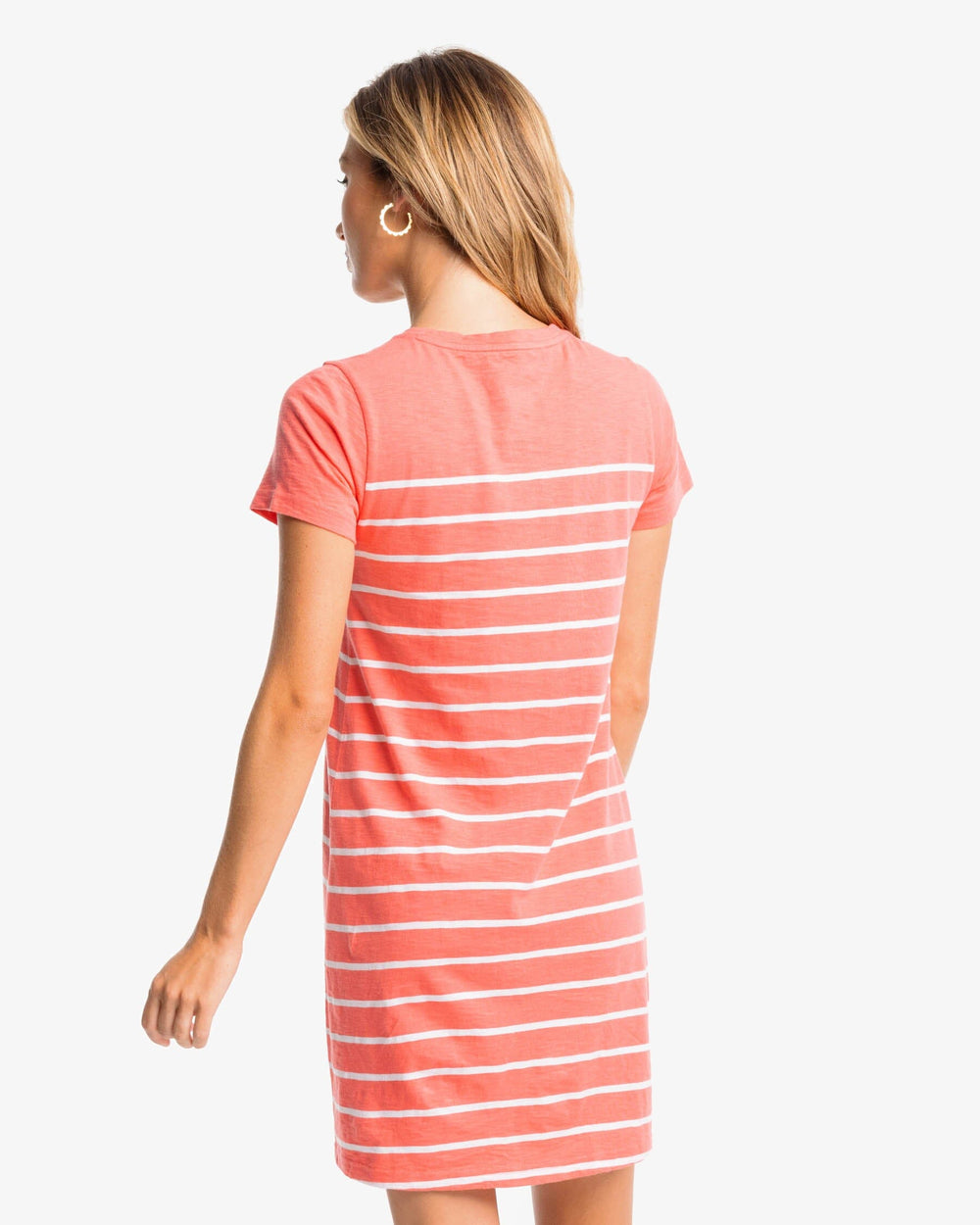 The back view of the Southern Tide Delilah Sun Farer T-shirt Shirt Dress by Southern Tide - Sunkist Coral