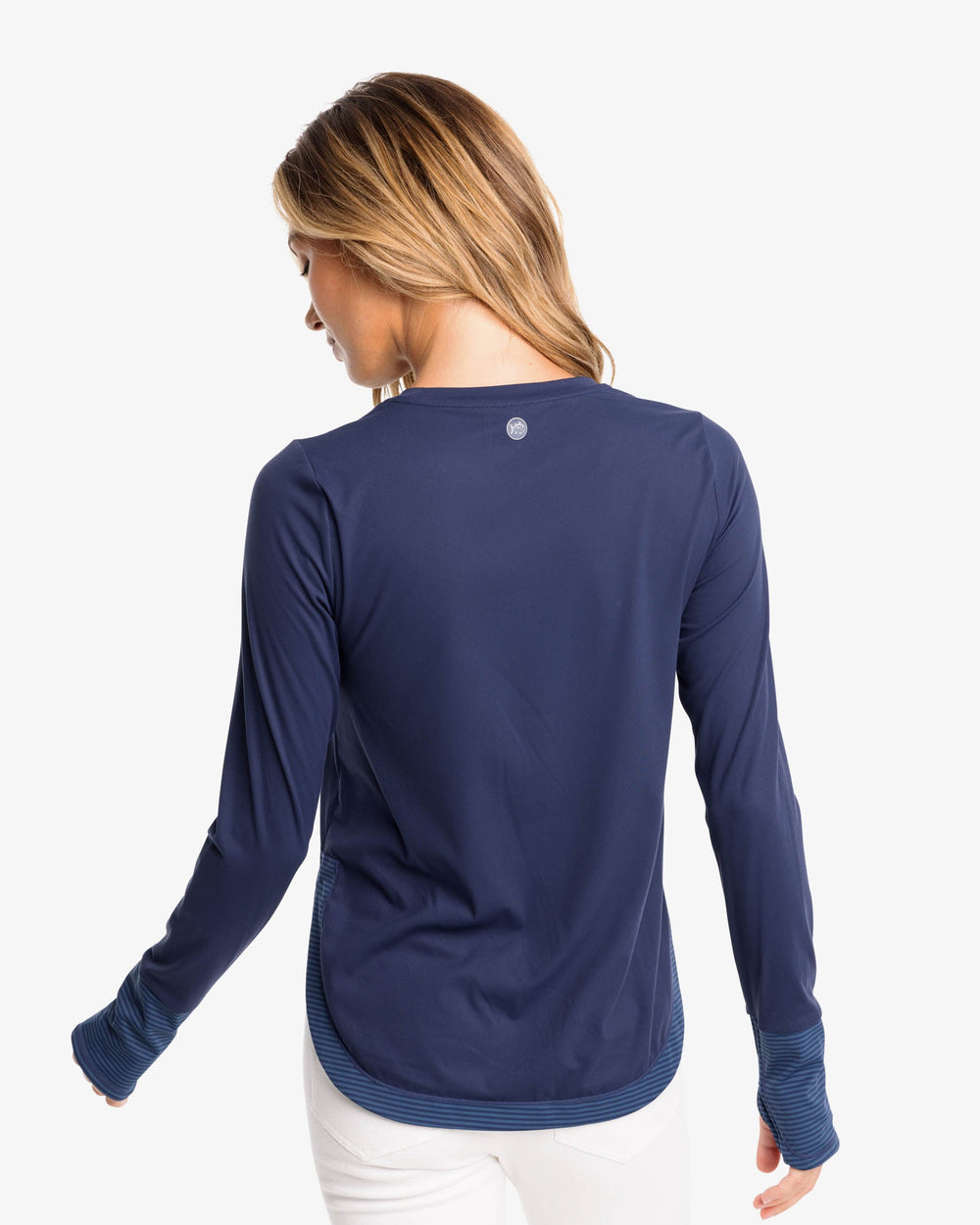 The back view of the Demy Long Sleeve Performance Top by Southern Tide - Nautical Navy