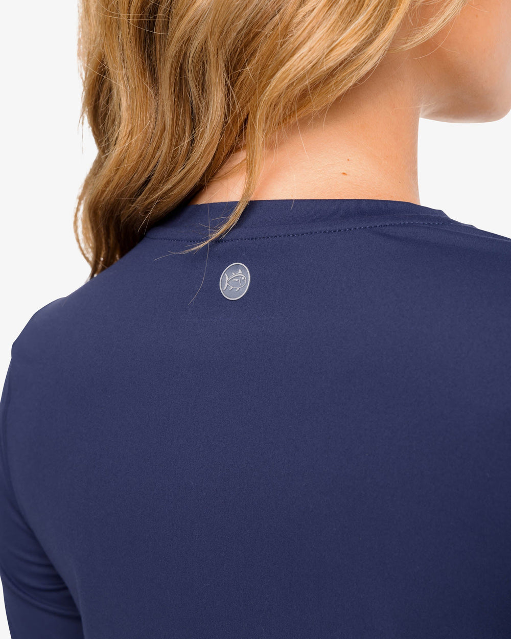 The yoke view of the Demy Long Sleeve Performance Top by Southern Tide - Nautical Navy