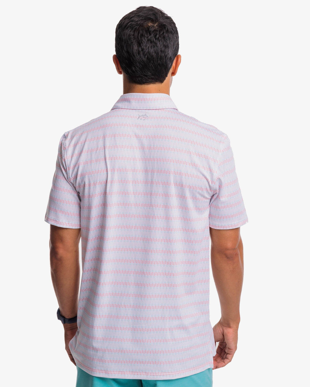 The back view of the Southern Tide Driver Best Ball Print Performance Polo Shirt by Southern Tide - Classic White