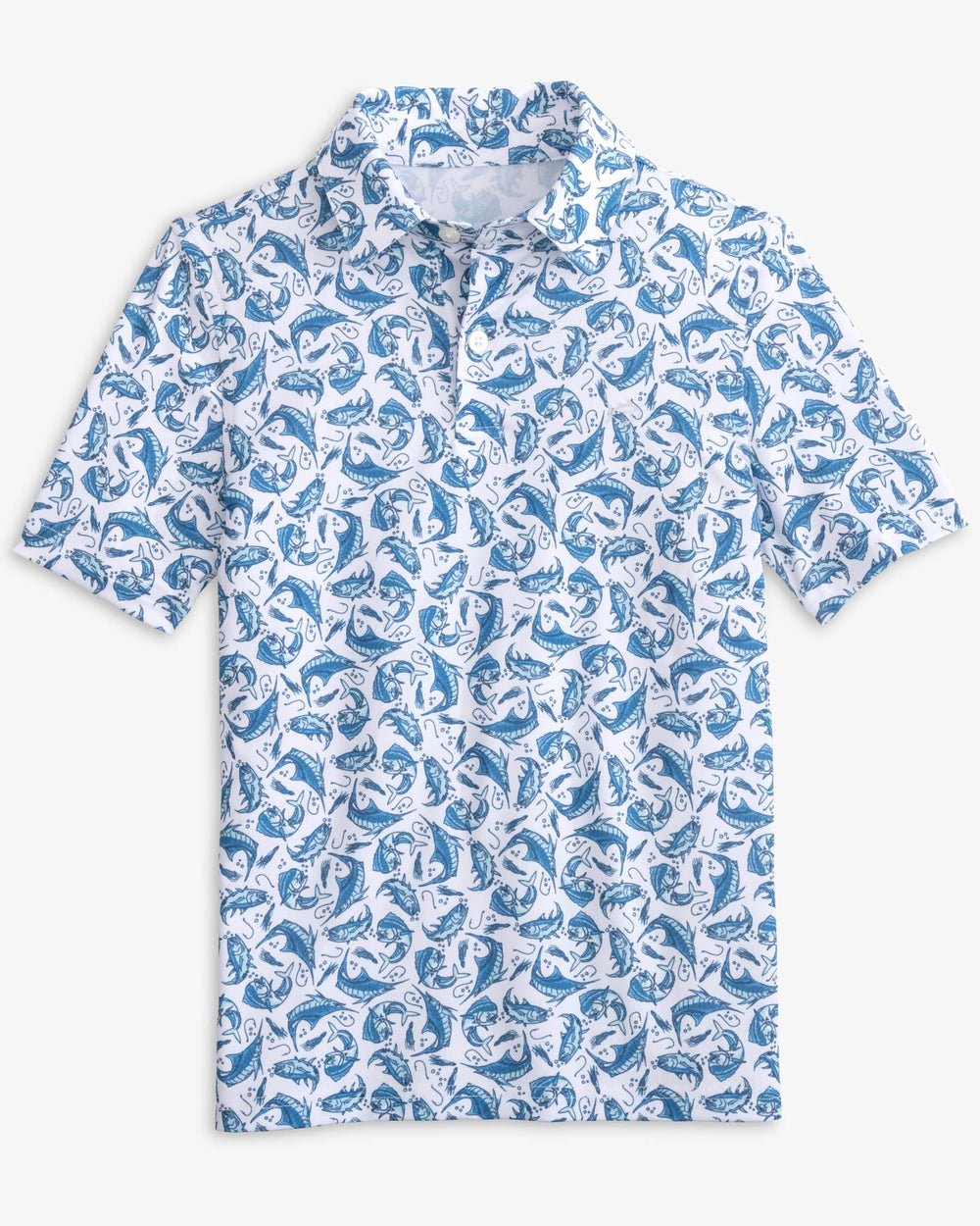 The front view of the Southern Tide Driver Catch You Later Performance Polo Shirt by Southern Tide - Cloud White