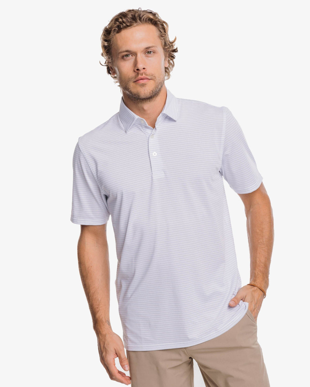 The front view of the Southern Tide Driver Mayfair Performance Polo Shirt by Southern Tide - Classic White