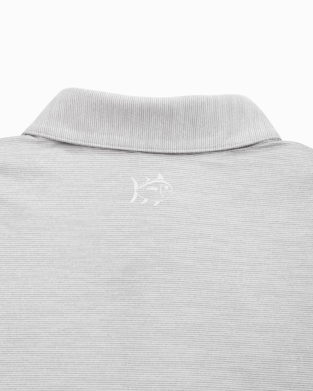 The yoke of the College of Charleston Driver Spacedye Polo Shirt by Southern Tide - Slate Grey