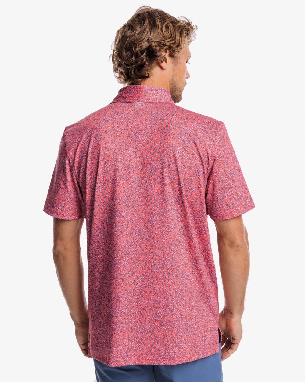 The back view of the Southern Tide Driver Stay in Schools Polo Shirt by Southern Tide - Rosewood Red
