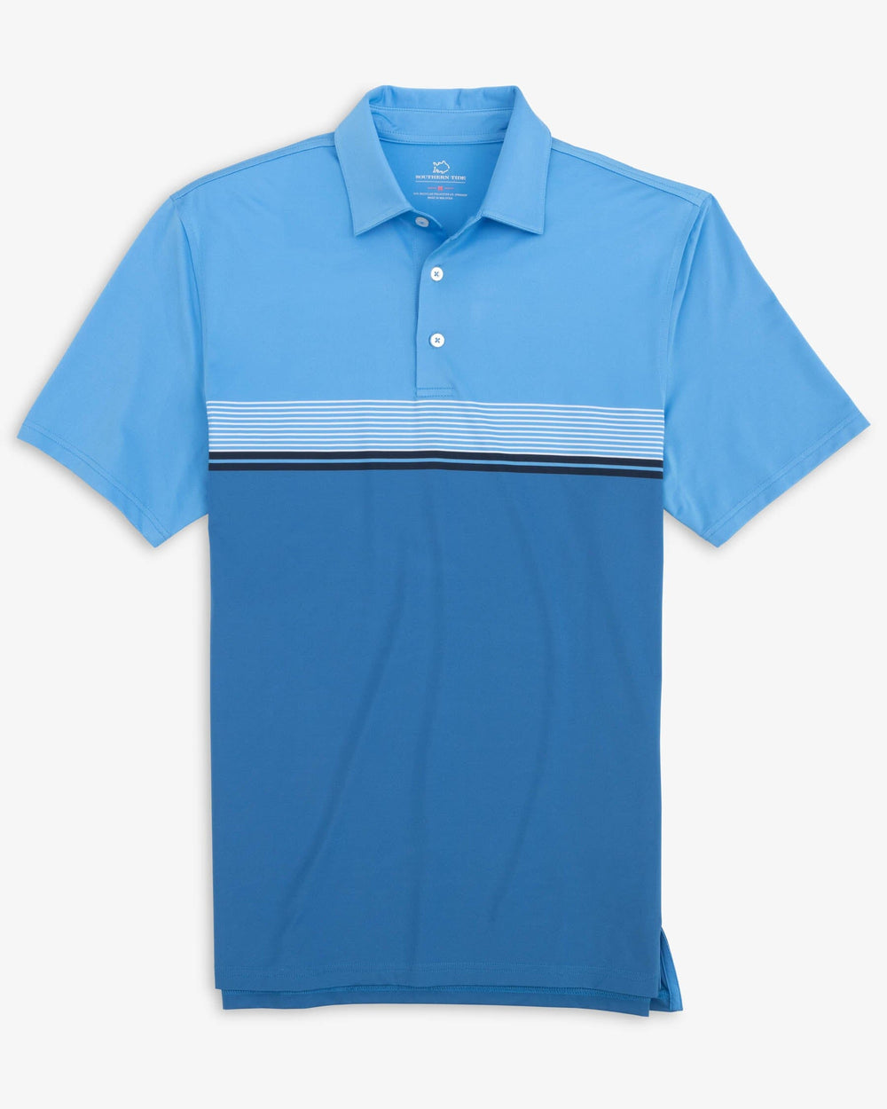 The front view of the Southern Tide Driver Wildwood Stripe Polo Shirt by Southern Tide - Boat Blue