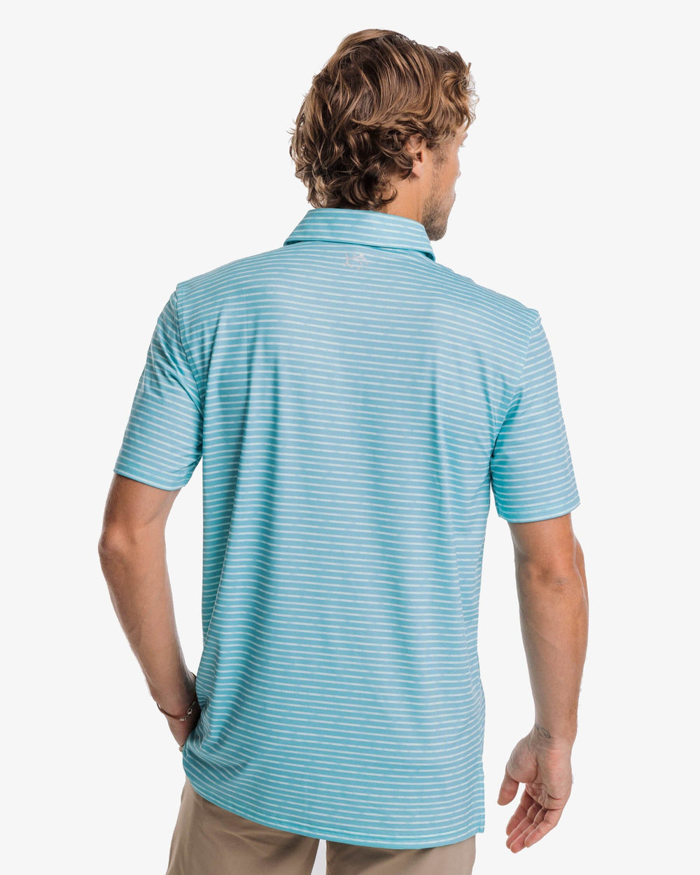 The back view of the Southern Tide Driver Wymberly Stripe Performance Polo Shirt by Southern Tide - Tidal Wave