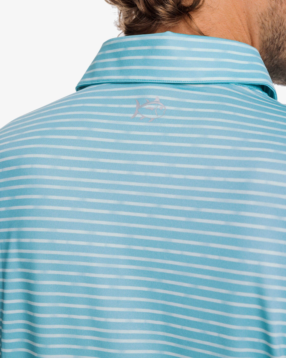 The detail view of the Southern Tide Driver Wymberly Stripe Performance Polo Shirt by Southern Tide - Tidal Wave