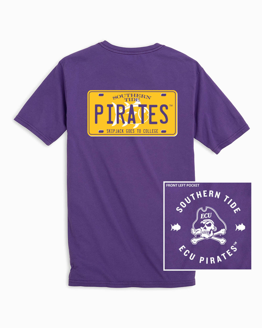 The back view of the East Carolina License Plate T-Shirt by Southern Tide - Regal Purple