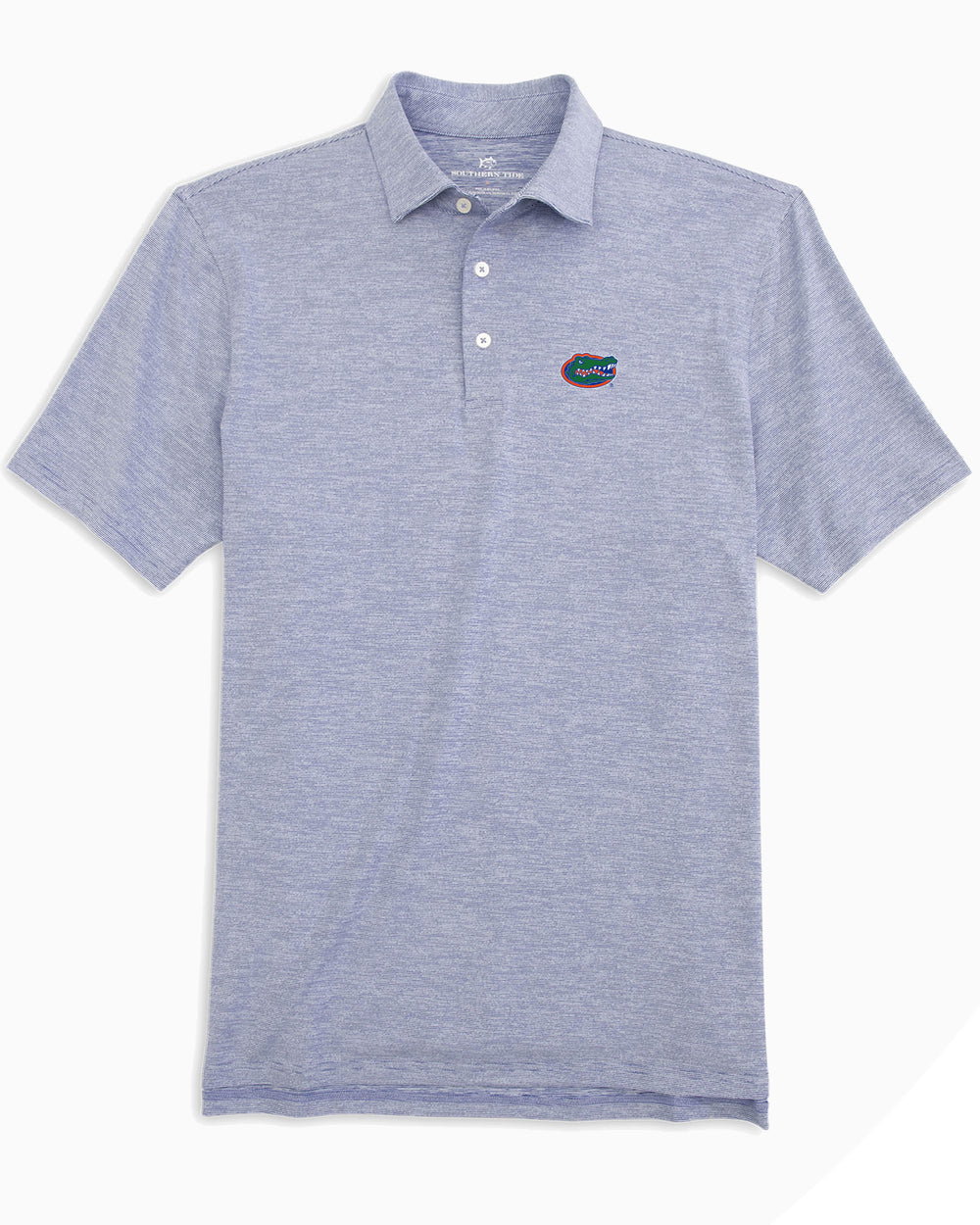 The front view of the Florida Gators Driver Spacedye Polo Shirt by Southern Tide - University Blue