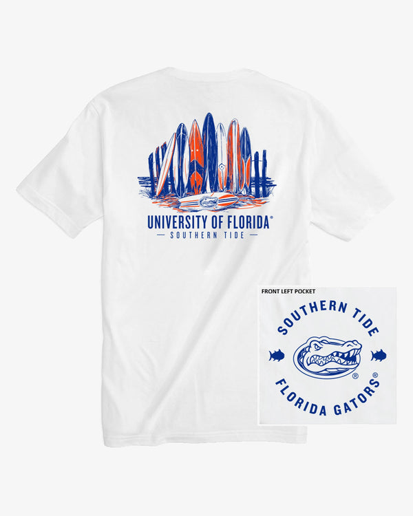 The back and front of the Florida Gators Surfboard Row T-Shirt by Southern Tide - Classic White