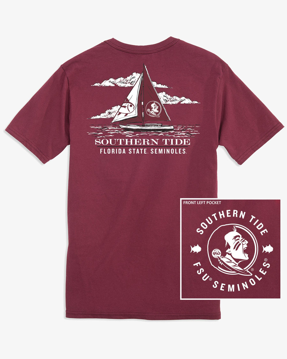 The back view of the FSU Seminoles Skipjack Sailing T-Shirt by Southern Tide - Chianti