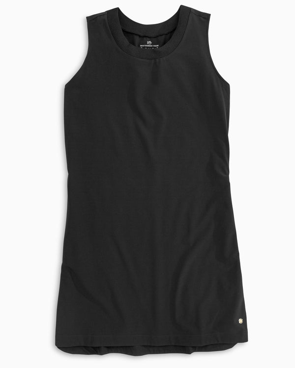 The flat view of the Women's Black Gameday Dress by Southern Tide - Black