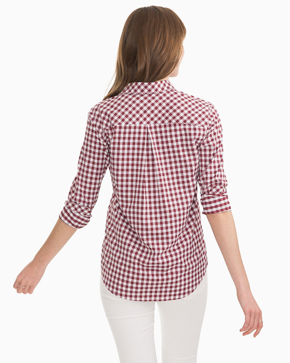 The back view of the Southern Tide Gameday Intercoastal Hadley Popover by Southern Tide - Chianti