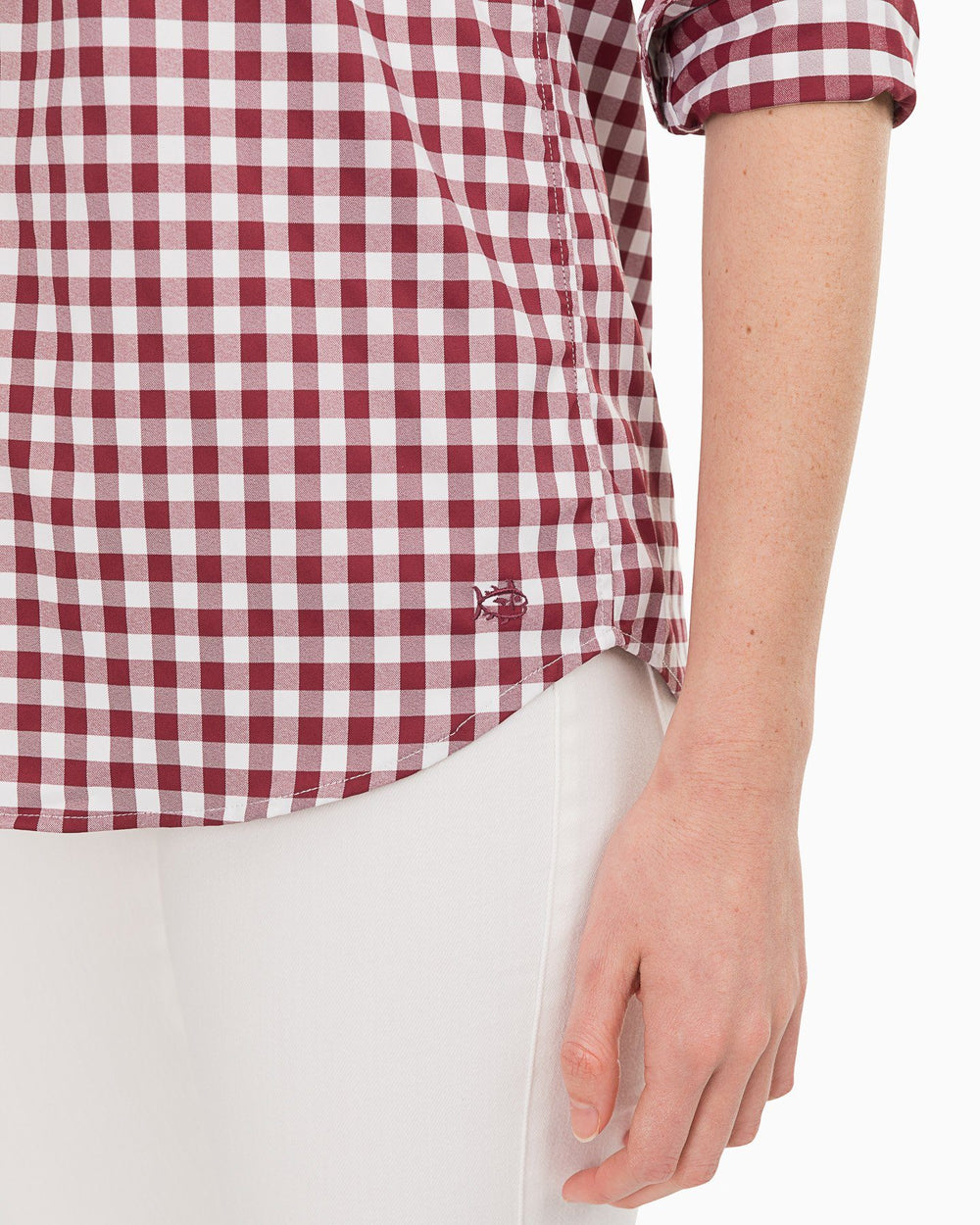 The detail2 view of the Southern Tide Gameday Intercoastal Hadley Popover by Southern Tide - Chianti