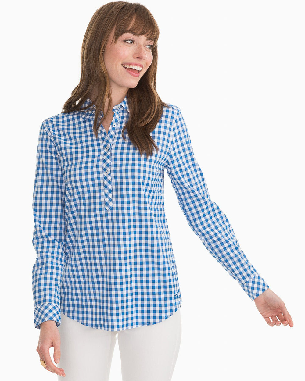 The front view of the Southern Tide Gameday Intercoastal Hadley Popover by Southern Tide - Cobalt Blue