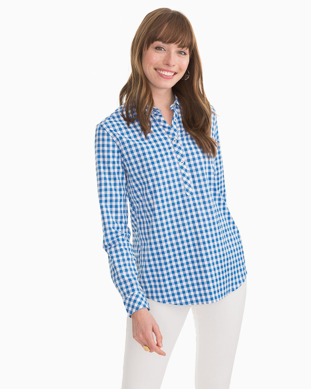 The front2 view of the Southern Tide Gameday Intercoastal Hadley Popover by Southern Tide - Cobalt Blue