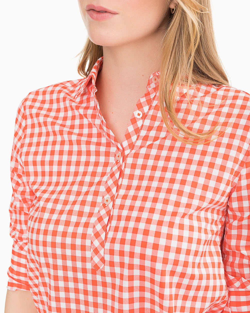 The detail view of the Southern Tide Gameday Intercoastal Hadley Popover by Southern Tide - Endzone Orange