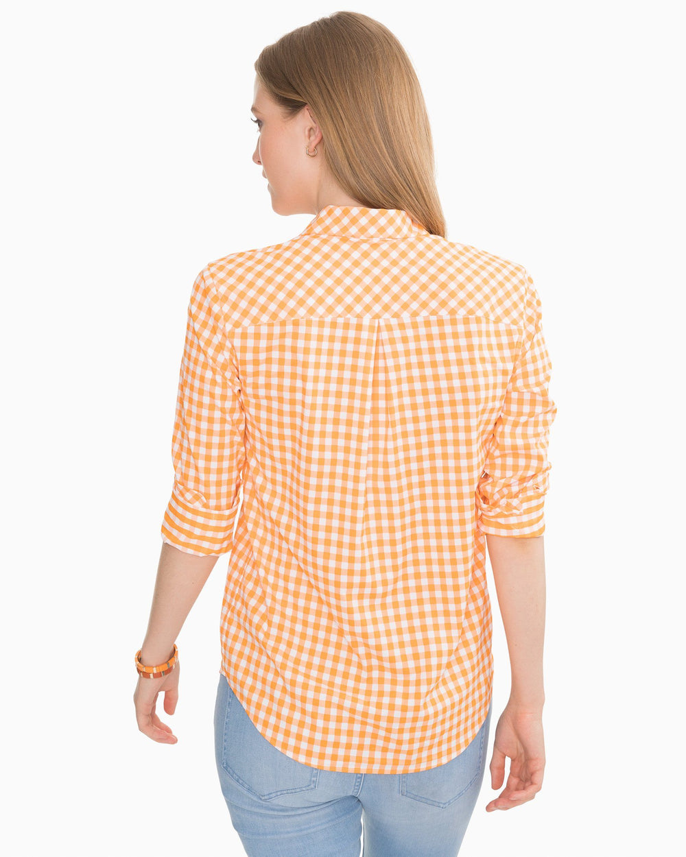 The front view of the Southern Tide Gameday Intercoastal Hadley Popover by Southern Tide - Rocky Top Orange