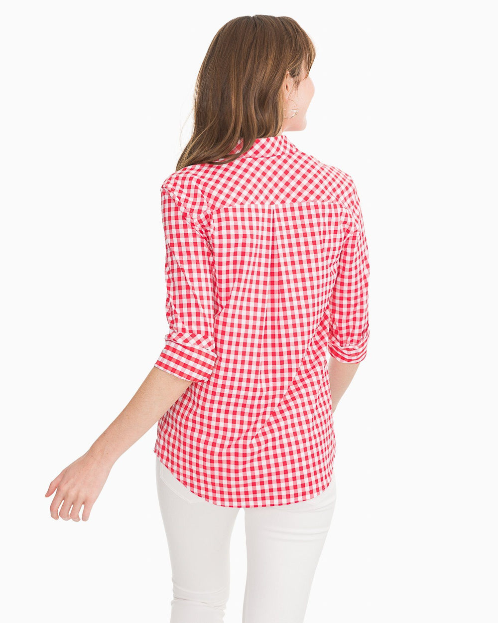 The back view of the Southern Tide Gameday Intercoastal Hadley Popover by Southern Tide - Varsity Red