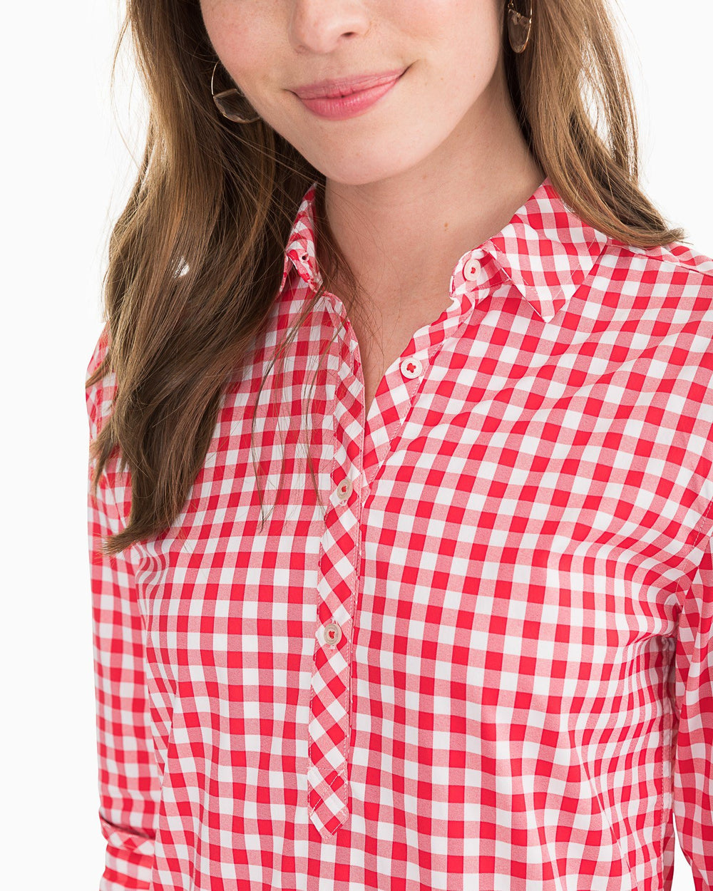 The detail view of the Southern Tide Gameday Intercoastal Hadley Popover by Southern Tide - Varsity Red