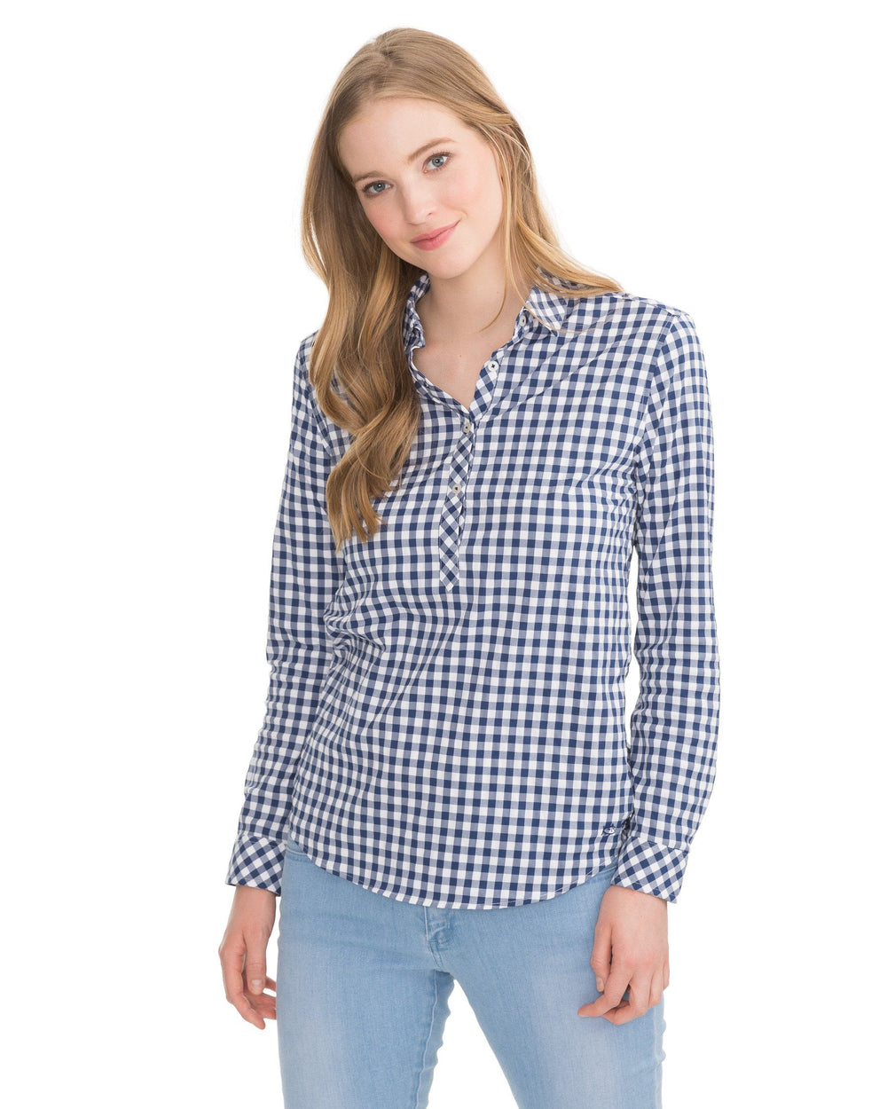 The front view of the Southern Tide Gameday Intercoastal Hadley Popover by Southern Tide - Yacht Blue
