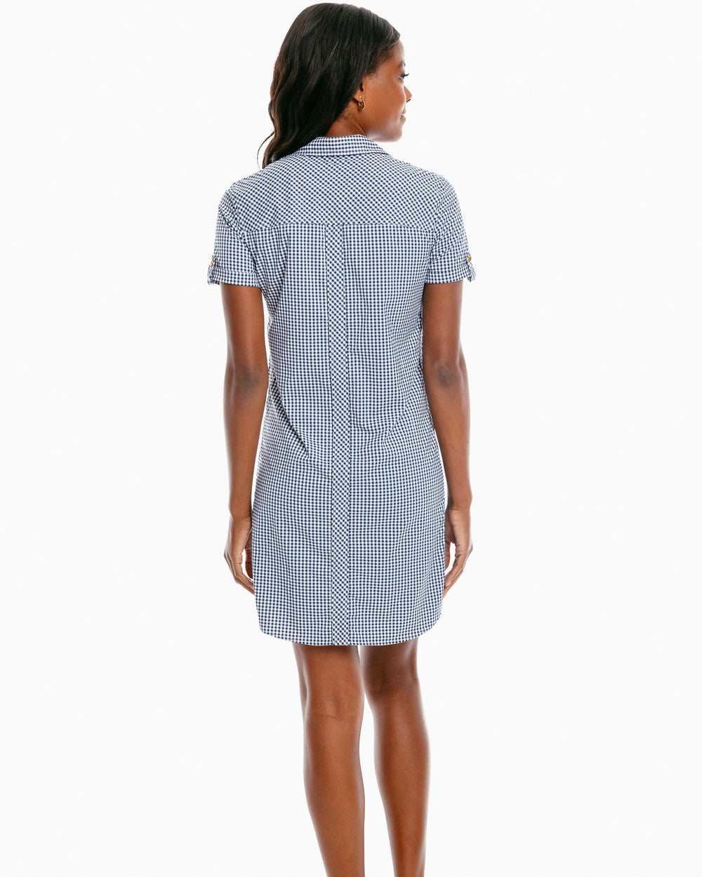 The back of the Women's Gameday Kamryn Intercoastal Shirt Dress by Southern Tide - Navy