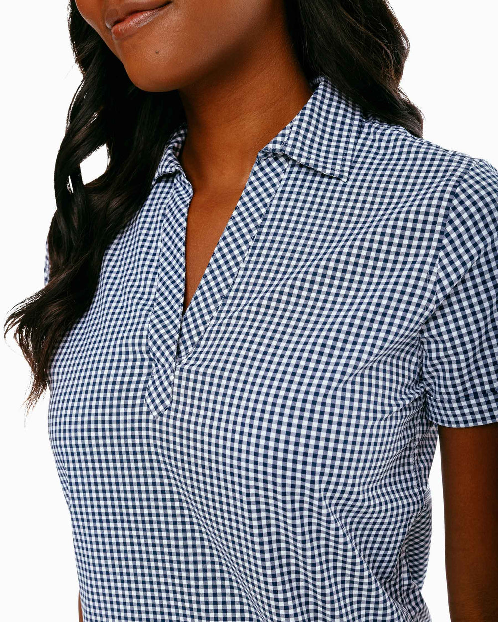 The detail of the Women's Gameday Kamryn Intercoastal Shirt Dress by Southern Tide - Navy