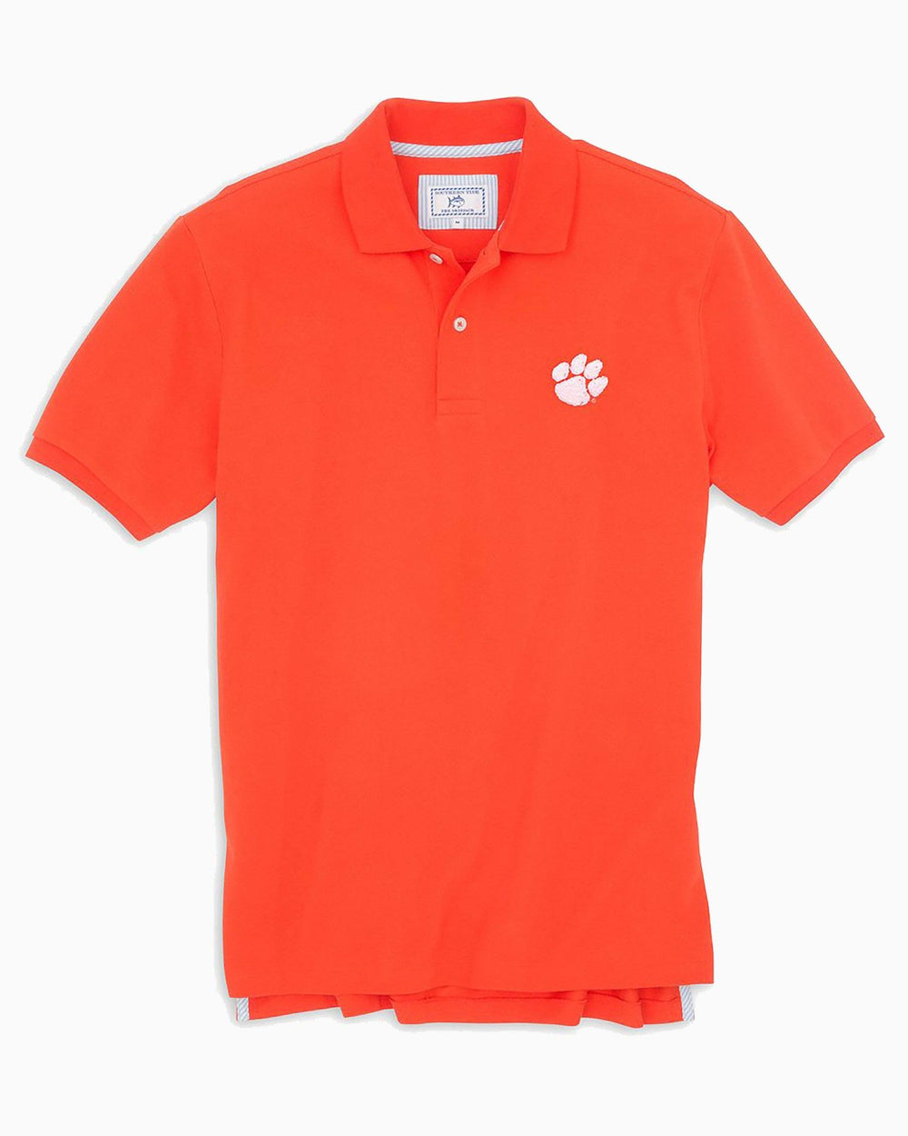 The front view of the Men's Orange Clemson Tigers Pique Polo Shirt by Southern Tide - Endzone Orange