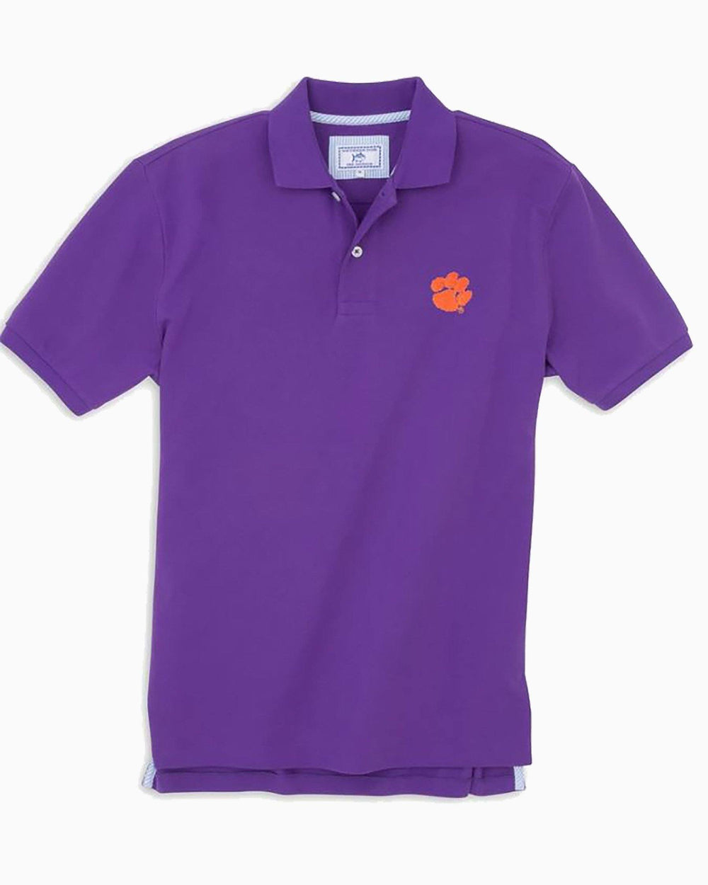 The front view of the Men's Purple Clemson Tigers Pique Polo Shirt by Southern Tide - Regal Purple
