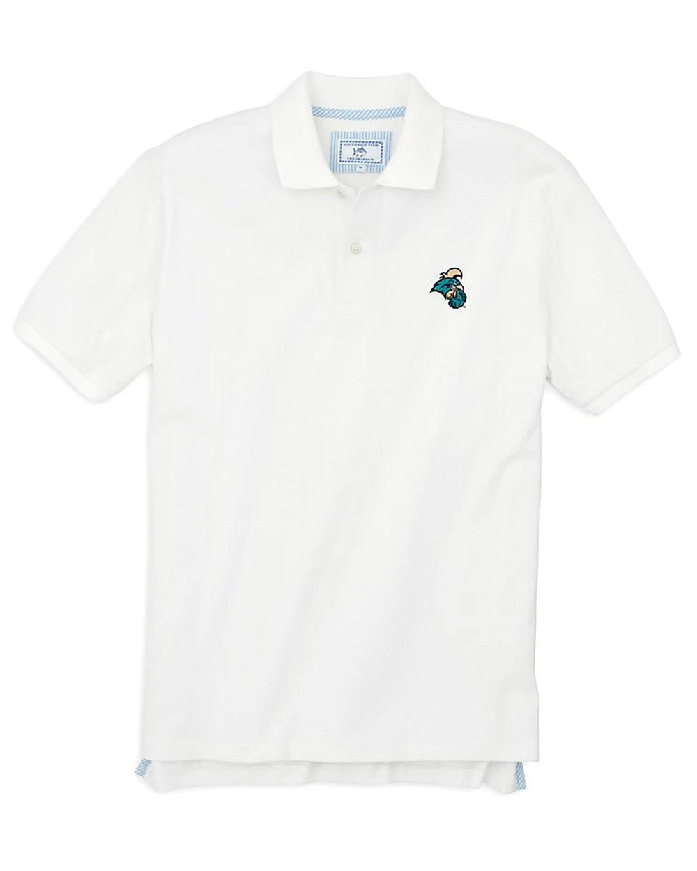 The front view of the Men's White Coastal Carolina Pique Polo Shirt by Southern Tide - Classic White