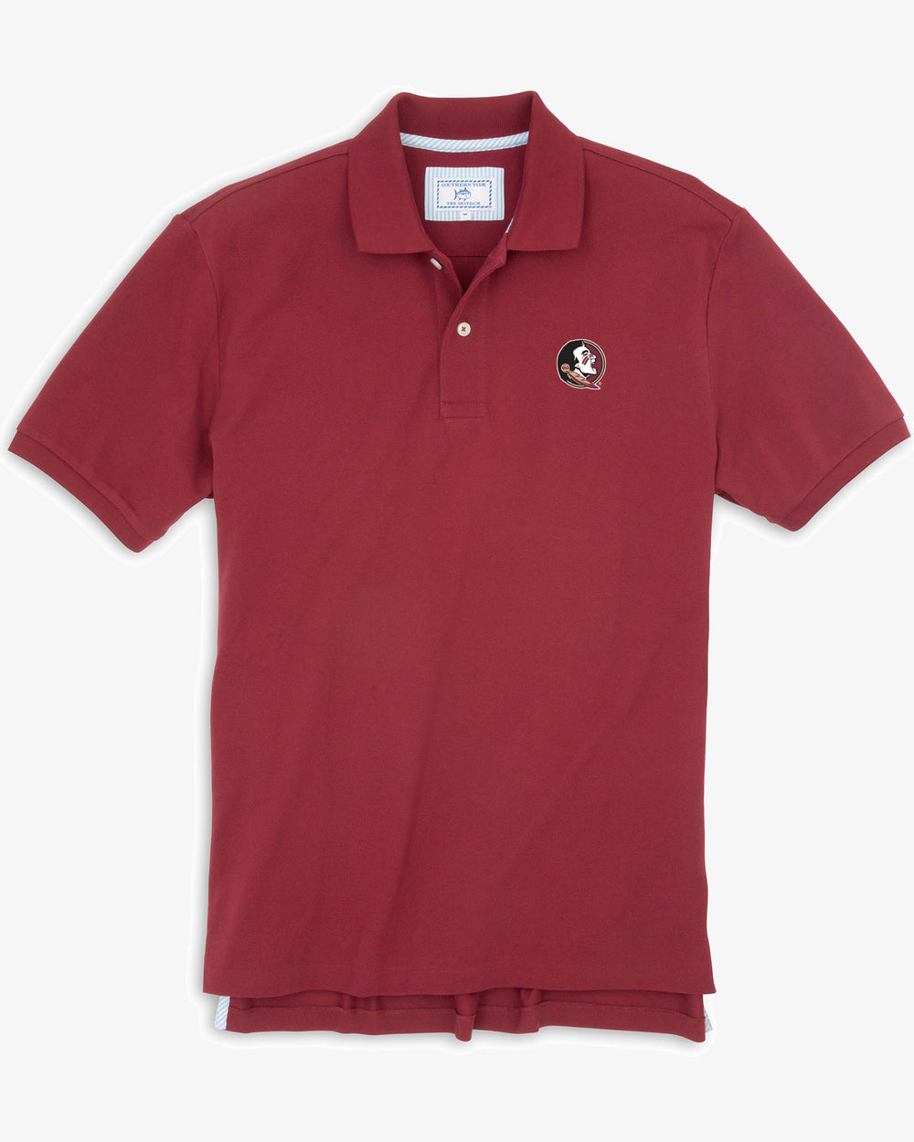 The Front view of the Men's Red FSU Seminoles Pique Polo Shirt by Southern Tide - Chianti