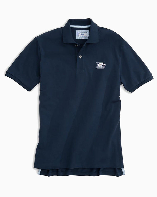 The front view of the Men's Navy Georgia Southern Pique Polo Shirt by Southern Tide - Navy
