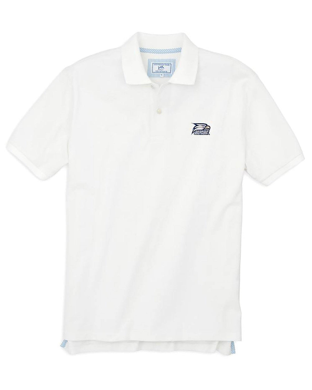 The front view of the Men's White Georgia Southern Pique Polo Shirt by Southern Tide - Classic White