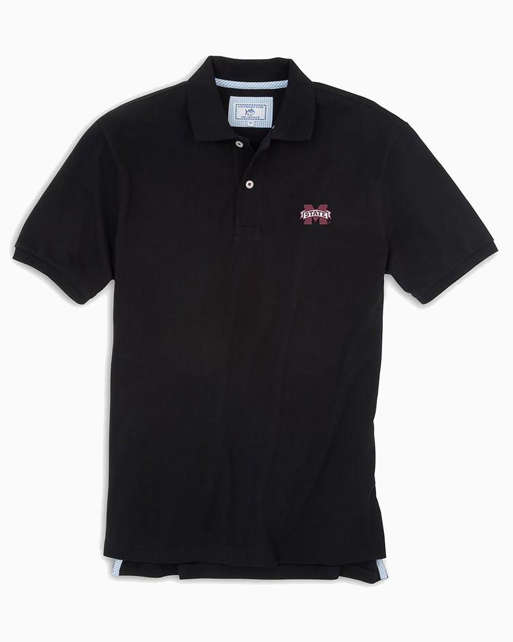 The front view of the Men's Black Mississippi State Pique Polo Shirt by Southern Tide - Black
