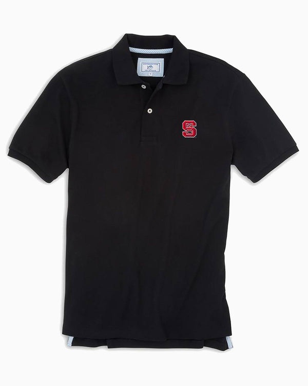 The front view of the Men's Black NC State Wolfpack Pique Polo Shirt by Southern Tide - Black