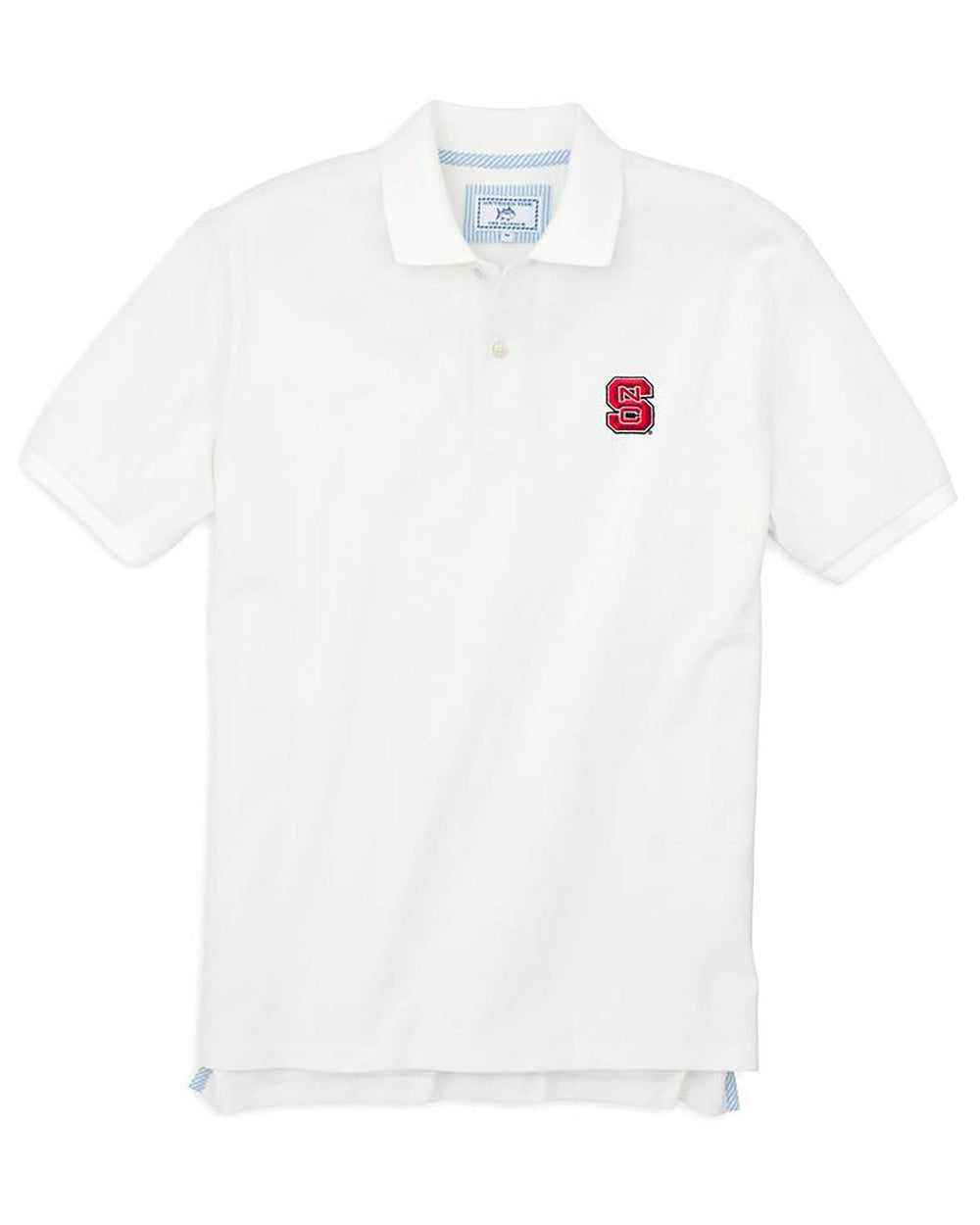The front view of the Men's White NC State Wolfpack Pique Polo Shirt by Southern Tide - Classic White
