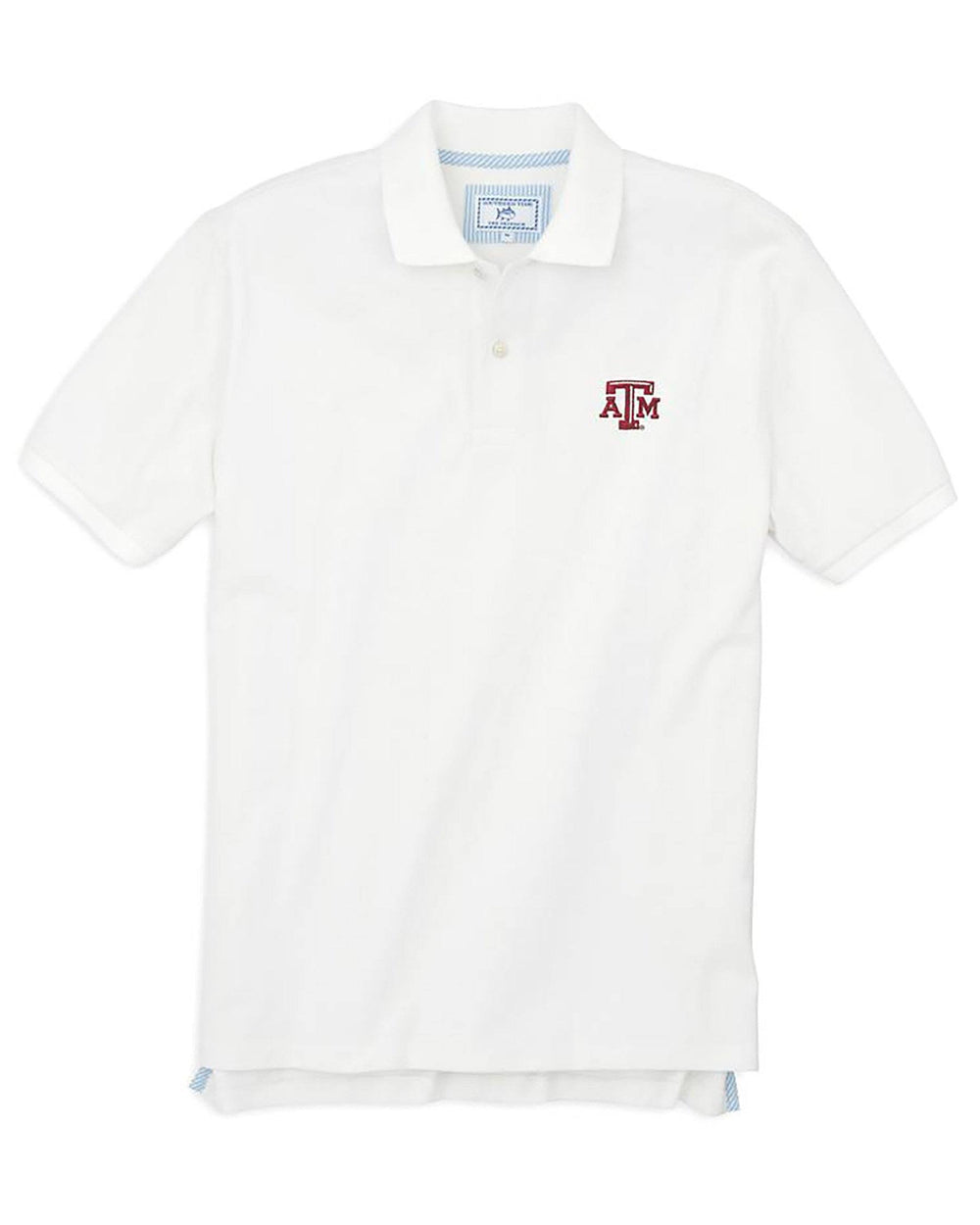 The front view of the Men's White Texas A&M Aggies Pique Polo Shirt by Southern Tide - Classic White