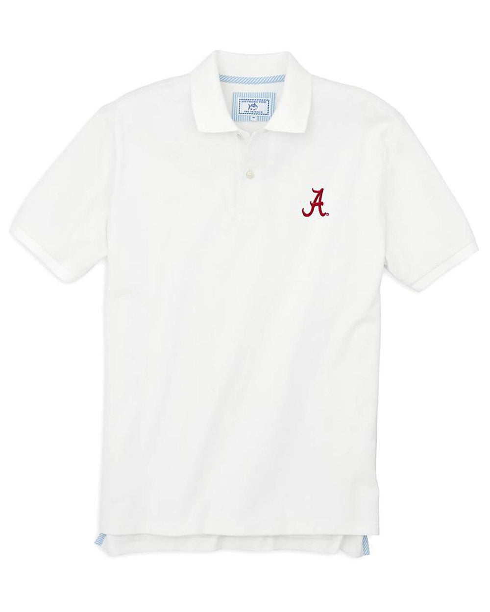 The front view of the Men's White Alabama Crimson Tide Pique Polo Shirt by Southern Tide - Classic White