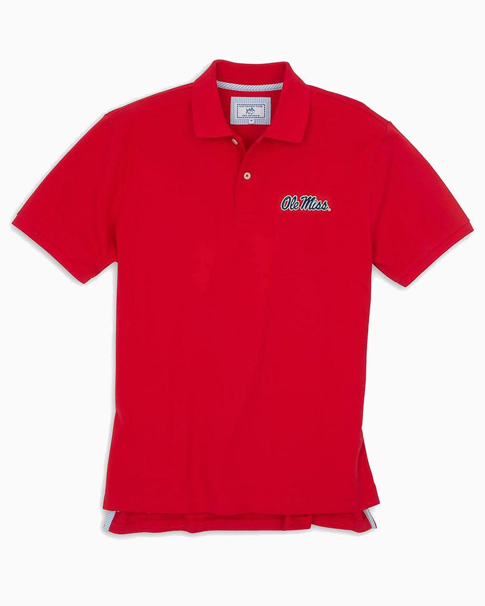 The front view of the Men's Red Ole Miss Pique Polo Shirt by Southern Tide - Varsity Red