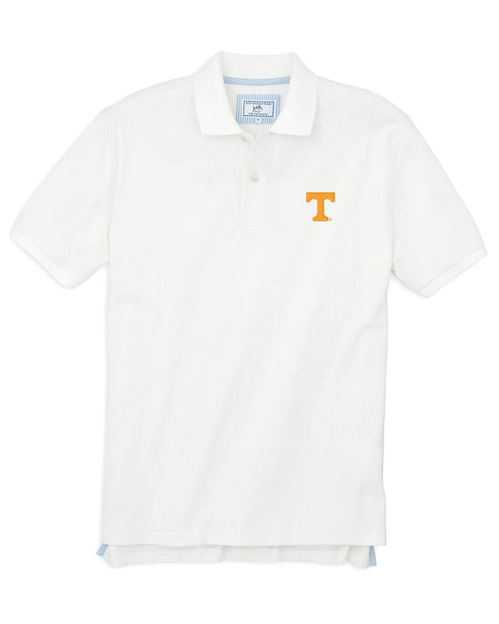 The front view of the Men's White Tennessee Vols Pique Polo Shirt by Southern Tide - Classic White